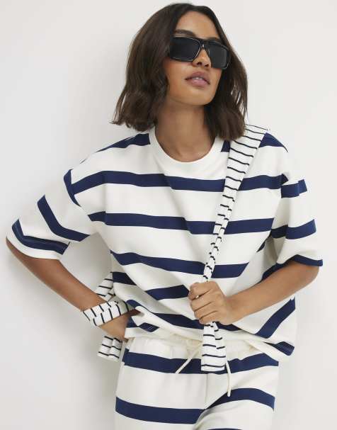 River Island Premium striped boxy t-shirt in cream - view 1