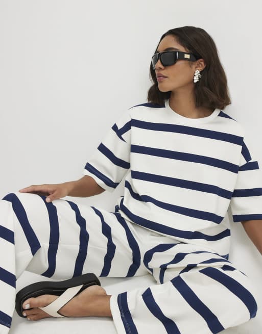 River Island Premium striped boxy t-shirt in cream, 2 of 4