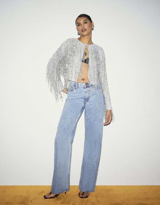 River Island Premium tassel beaded jacket in silver, 2 of 4