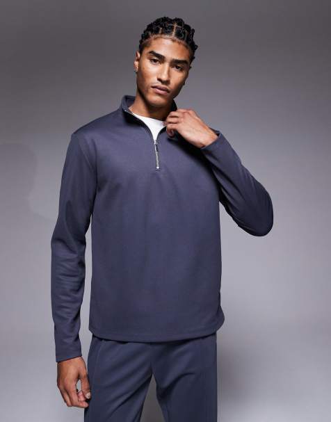 River Island premium textured 1/4 zip top in dark gray - part of a set - view 1