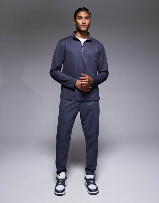 River Island premium textured 1/4 zip top in dark grey (part of a set), 2 of 5