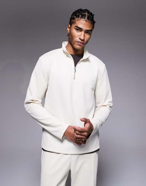 River Island premium textured 1/4 zip top in ecru - part of a set - view 1