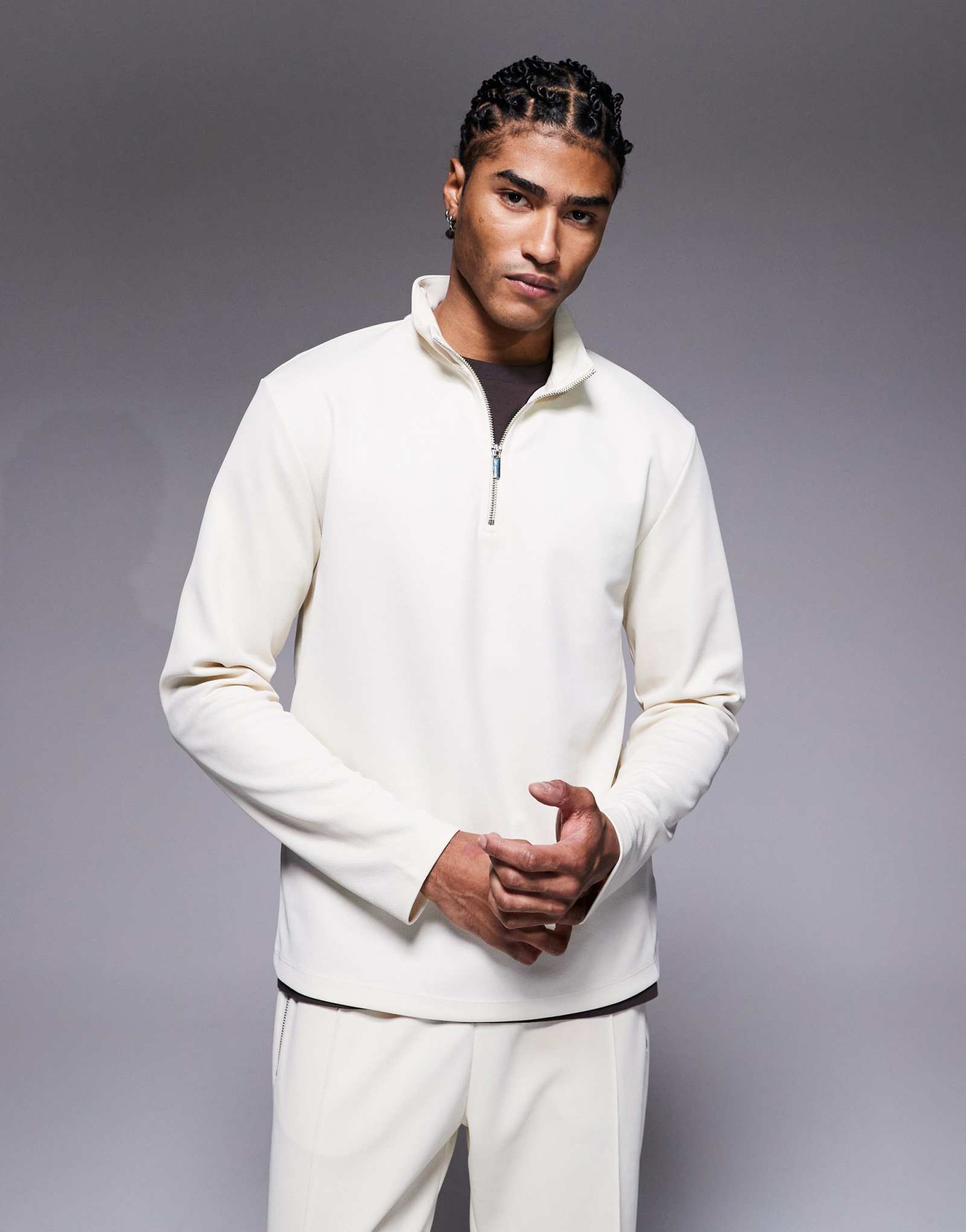 Топ River Island premium с текстурированной застежкой на молнию 1/4 цвета экрю - часть комплекта