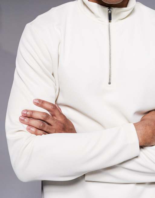 River Island premium textured 1/4 zip top in ecru (part of a set), 5 of 5