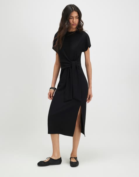 River Island Premium tie side midi dress in black - view 1