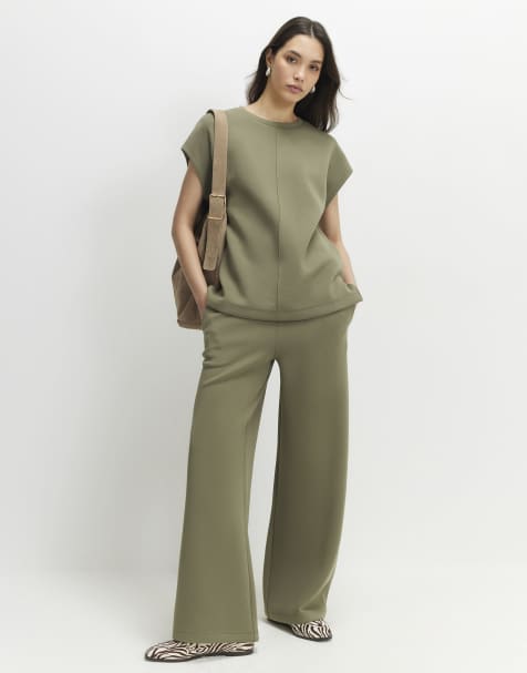 River Island Premium twill short sleeve co-ord in khaki - view 1