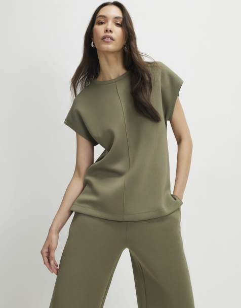 River Island Premium twill short sleeve top in khaki