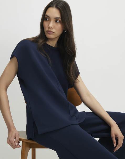 River Island Premium twill short sleeve top in navy