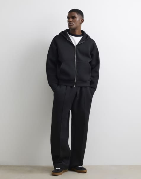 River Island Premium wide leg joggers in black - view 1