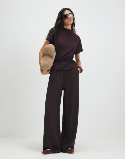River Island Premium wide leg joggers in brown - dark - view 1