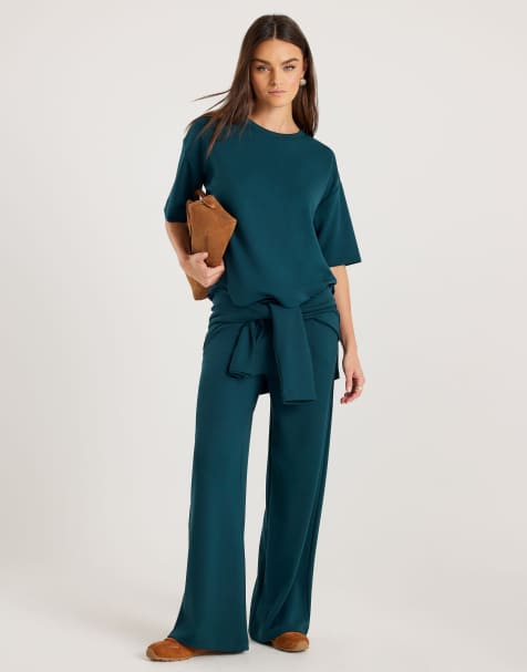 River Island Premium wide leg joggers in green - dark - view 1