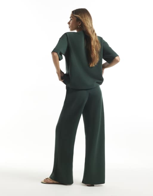 River Island Premium wide leg joggers in green, 4 of 4