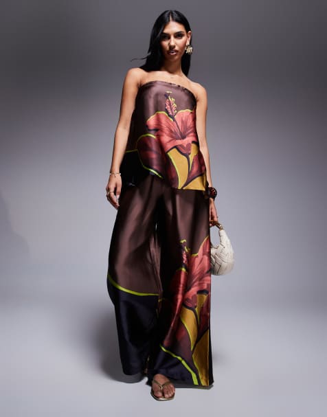 River Island print beach co-ord in brown - view 1