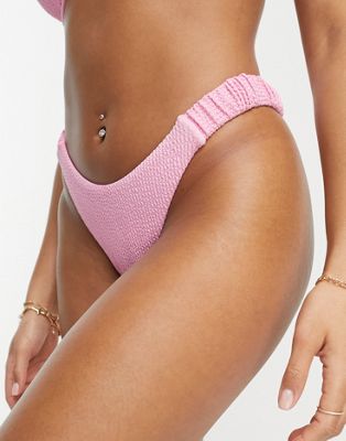 River Island print scrunchie detail bikini bottom in pink