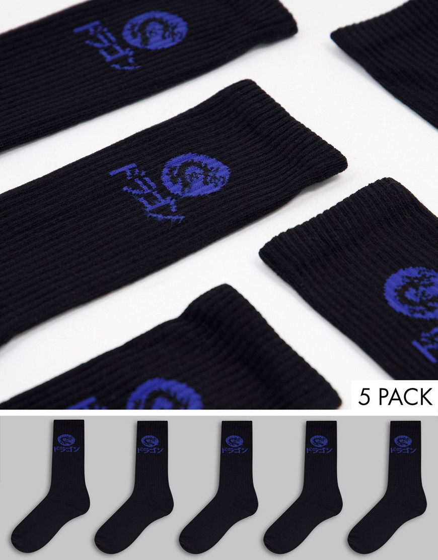 River Island printed 5 pack socks in black