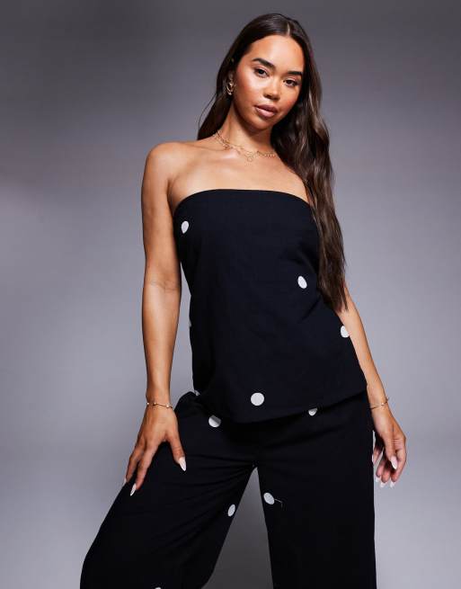 River Island printed bandeau top in black 