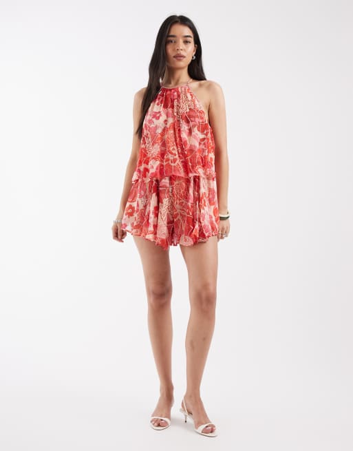 River Island printed embellished playsuit in red, 2 of 4