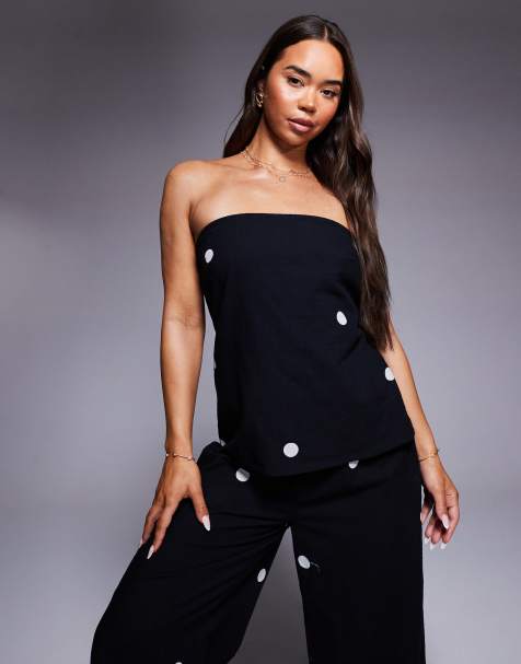 River Island printed polka dot bandeau top in black  - view 1