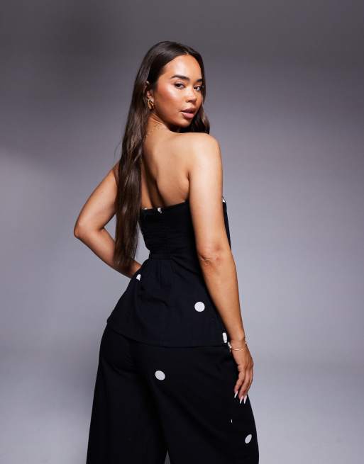 River Island printed polka dot bandeau top in black 