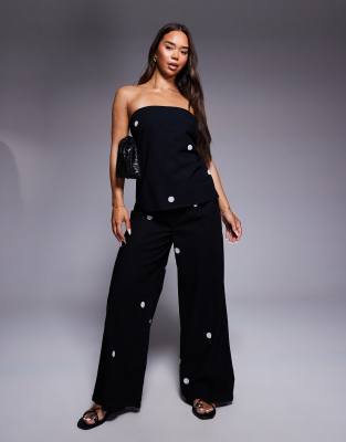 River Island printed polka dot trousers in black  - view 1