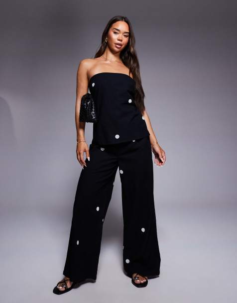 River Island printed polka dot trousers in black 