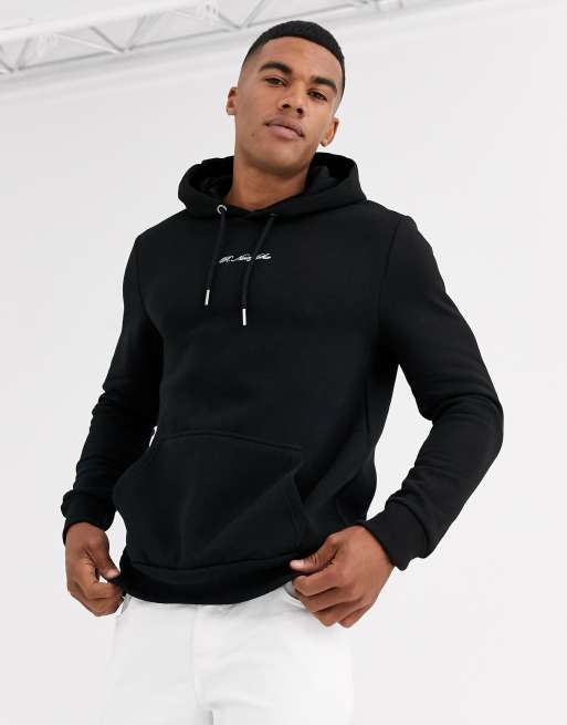 River Island monogrammed hoodie in black