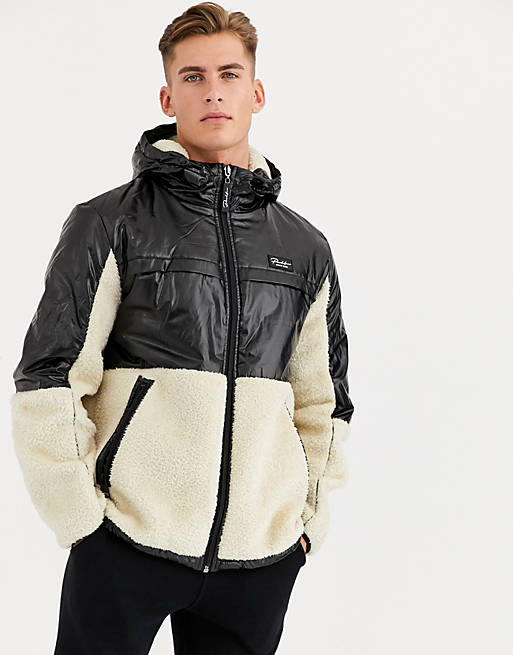 River Island Prolific nylon fleece jacket in black & ecru | ASOS