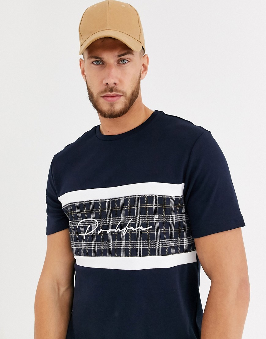 River Island prolific t-shirt in navy checked blocking