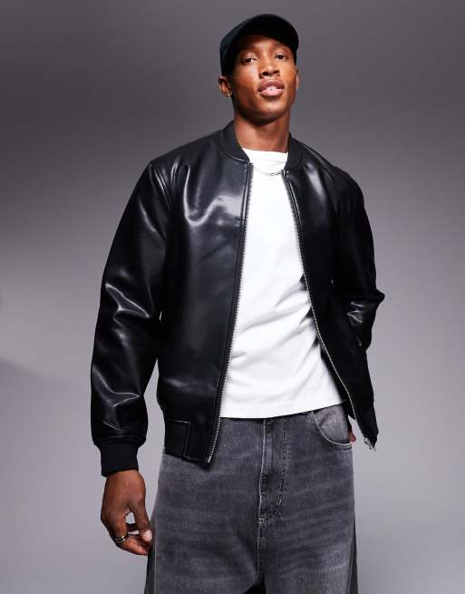 River Island PU bomber jacket in black ASOS