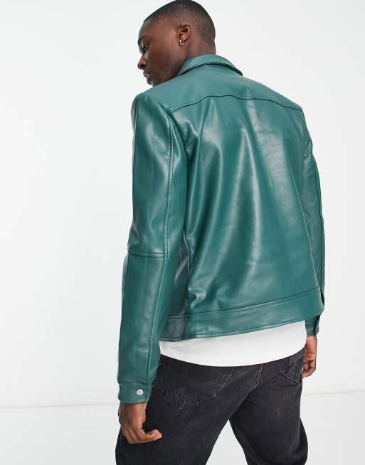 River island green leather on sale jacket