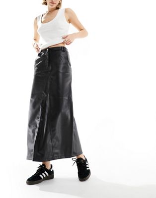 River Island faux leather midaxi skirt in black