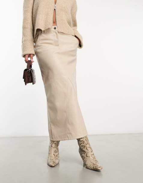 Falda camel efecto piel  Tan leather skirt, Brown leather skirt