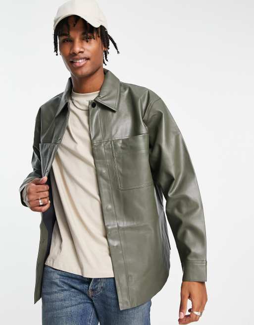 River Island PU overshirt in green | ASOS