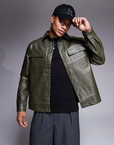River Island PU overshirt in green - view 1