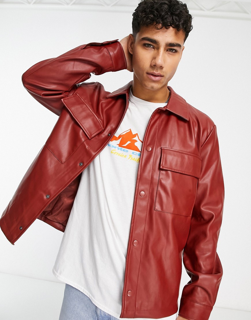 River Island PU overshirt in red