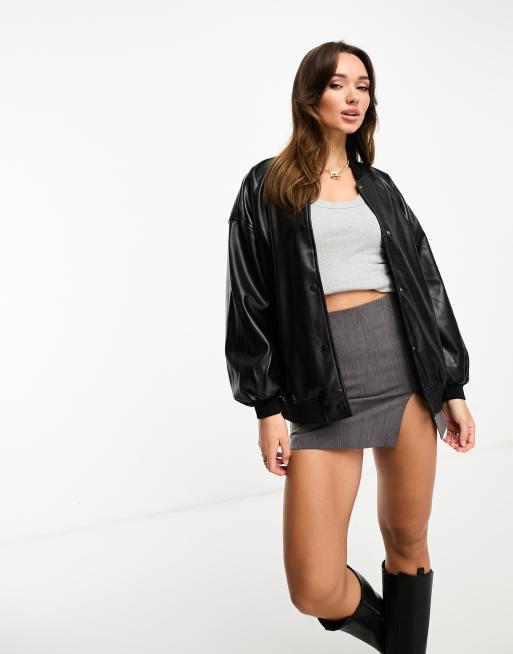 River Island PU oversized bomber jacket in black | ASOS