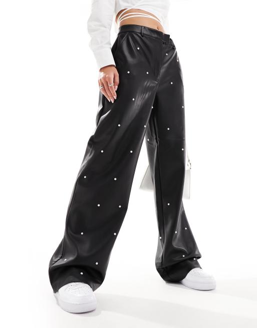 Elegant High Waist Pants For Women Trendy Dressy Pearl Buckle