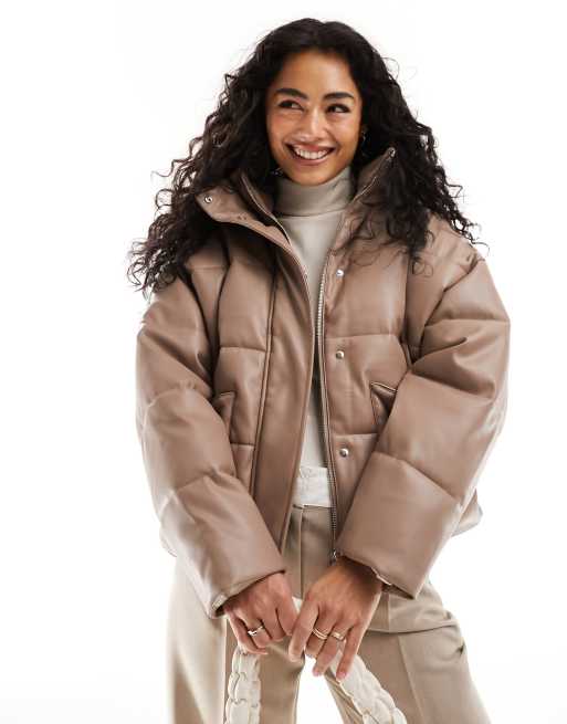 River Island pu puffer jacket in brown