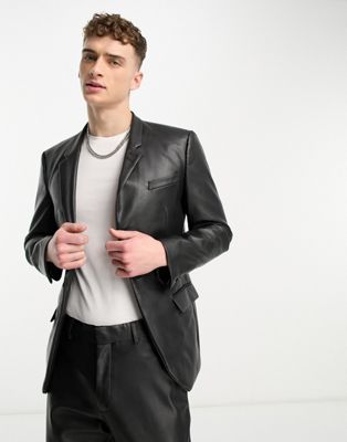 River Island Pu Suit Jacket In Black | ModeSens