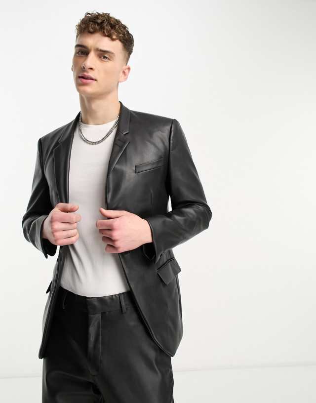 River Island PU suit jacket in black