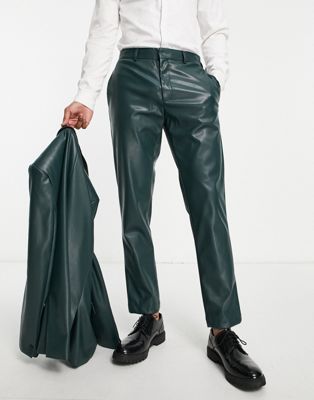 River Island PU suit trousers in green - ASOS Price Checker
