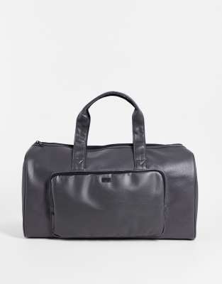 River Island PU weekender holdall in grey | ASOS