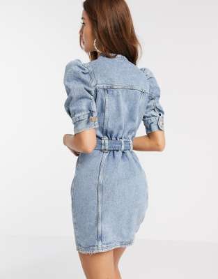 denim puff sleeve dress