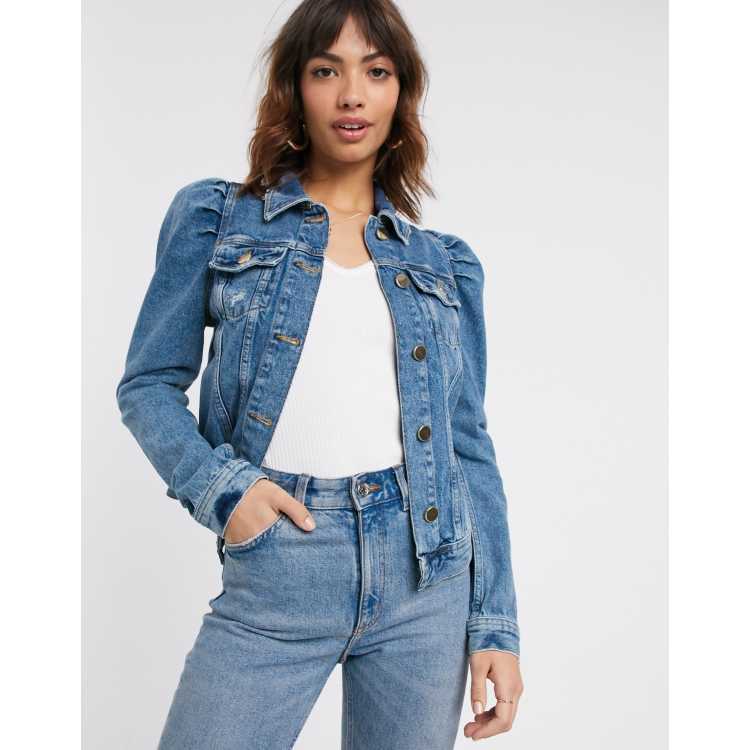 Ruched shoulder denim outlet jacket