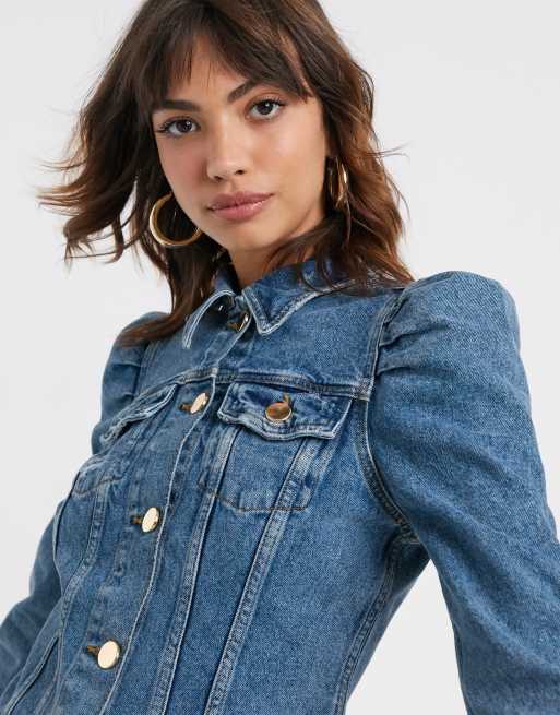 River island denim puff best sale sleeve jacket