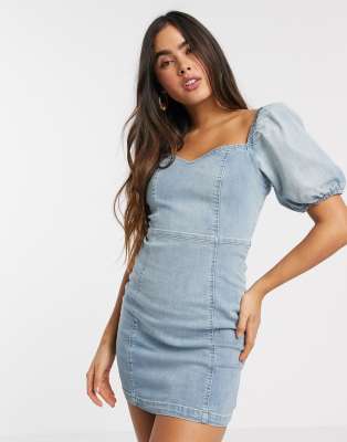 denim dress puff sleeve