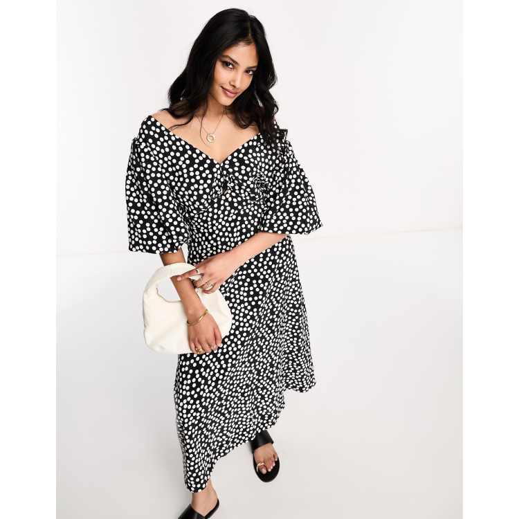 POLKA DOT OVERSIZE LINEN BLEND SHIRT - Ecru / Black