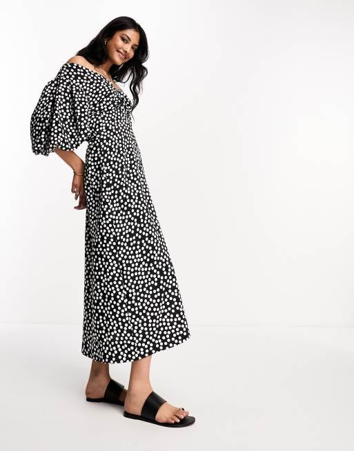 POLKA DOT OVERSIZE LINEN BLEND SHIRT - Ecru / Black