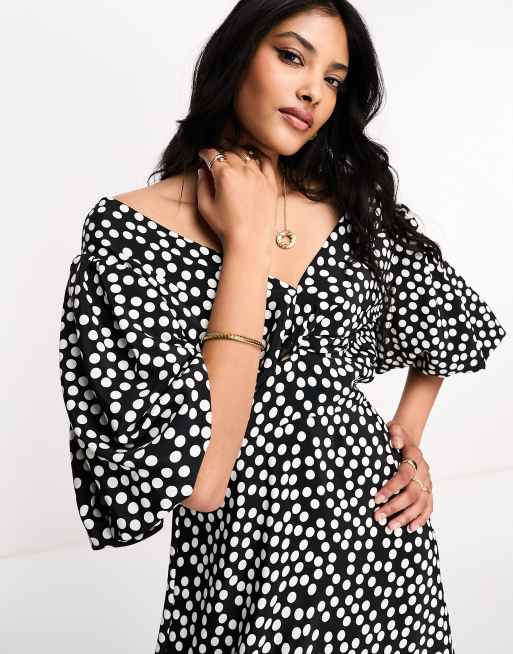 POLKA DOT OVERSIZE LINEN BLEND SHIRT - Ecru / Black