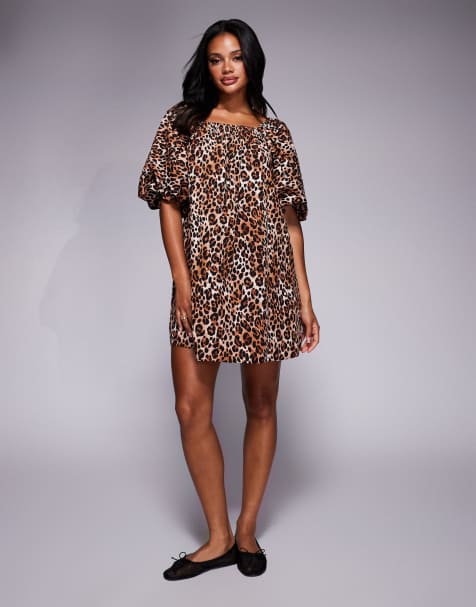 River Island puff sleeve mini dress in leopard - view 1